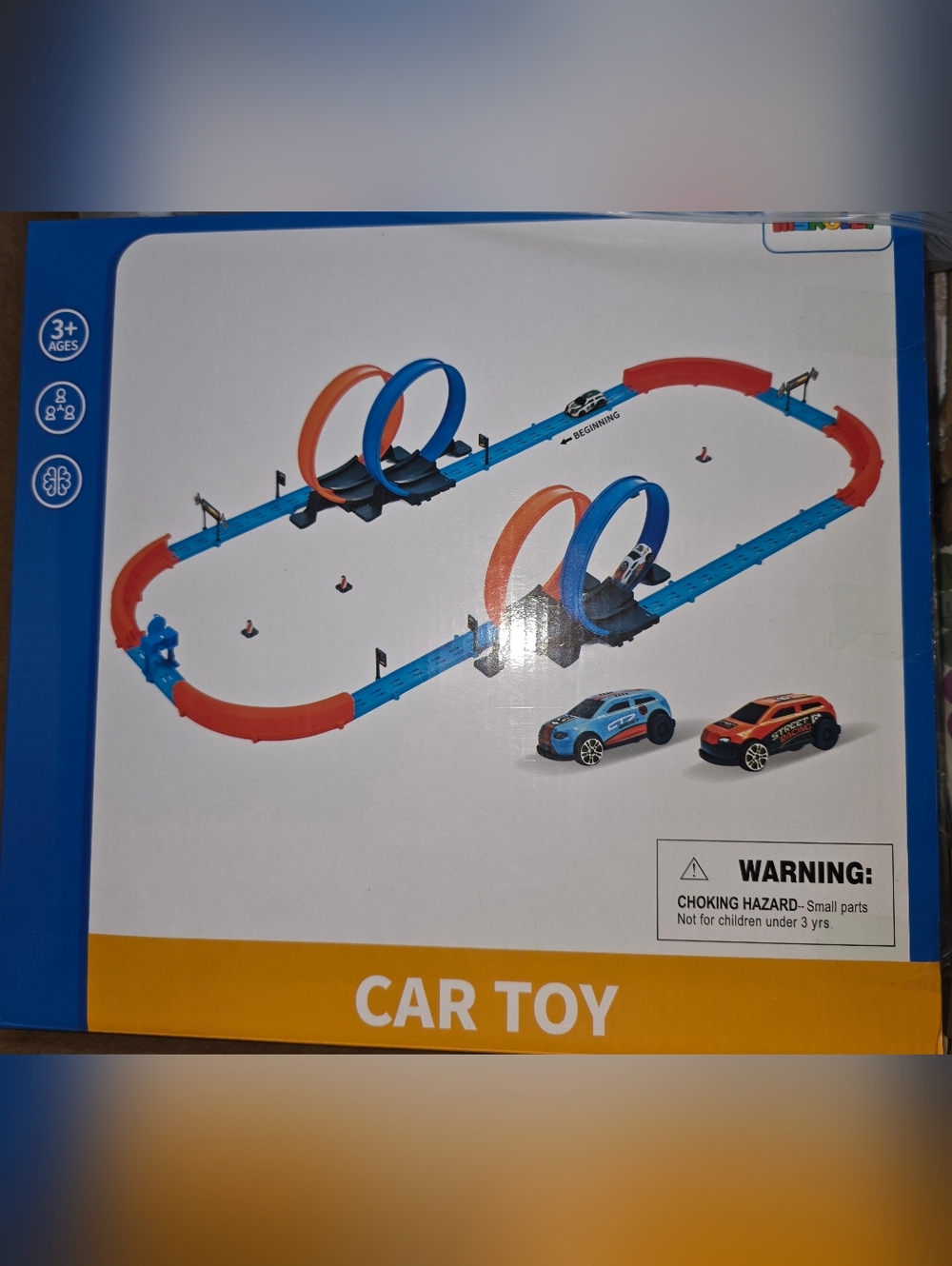 Blue and Orange Kids Loop Racing Car Toy Track Set